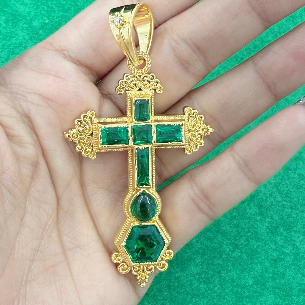 925 Sterling Silver Atocha cross emerald pendant gold plated